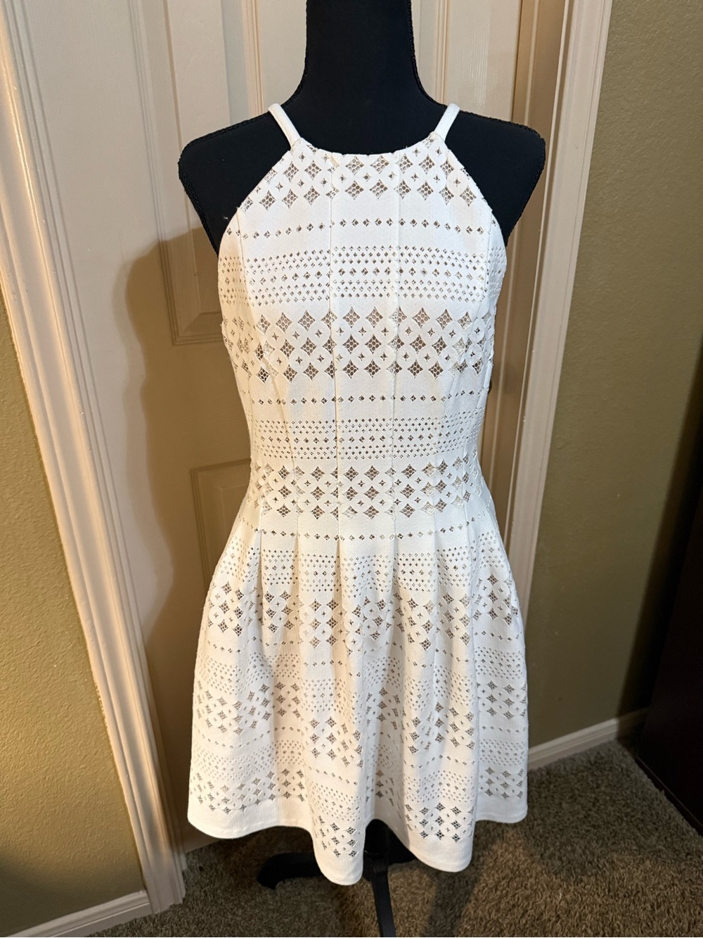 Eliza J White Eyelet Halter Fit & Flare Mini Dress - Anthropology